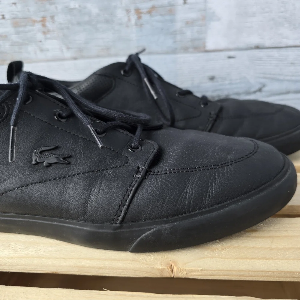 Lacoste Bayliss Black Leather Sneakers Lace Up Mens Size 11 - Picture 3 of 14